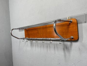 Kapstok - Hout, Chroom - Vintage wandkapstok – chroom met