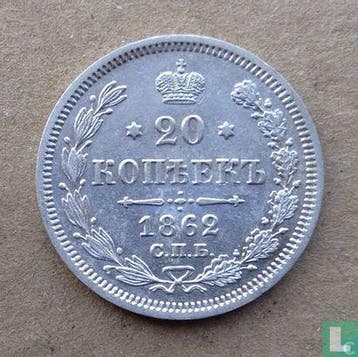 Rusland 20 kopeken 1862, Verzenden, Losse munt