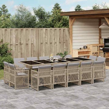 vidaXL 15-delige Tuinset met kussens poly rattan gemengd, Verzenden, Tuinset