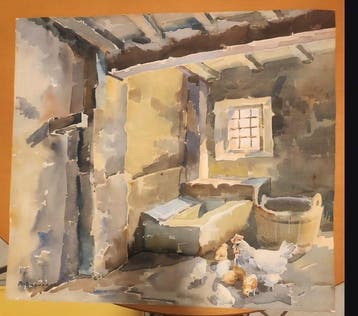 Arcangelo Salvarani (1901-1960) - Aia con gallina / Interno