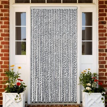 vidaXL Vliegengordijn 118x220 cm chenille grijs en zwart-wit, Verzenden, Nieuw