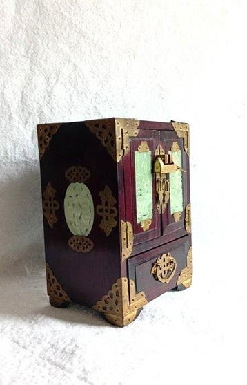 Boîte à bijoux - Cabinet de voyage bois rose et pierre