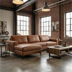 Leren hoekbank Match - 2.5-zits arm rechts + Longchair arm, Ophalen of Verzenden