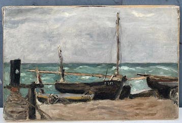 Eugène Boudin (1824-1898), Cercle de - Paysage Marin avec, Antiek en Kunst