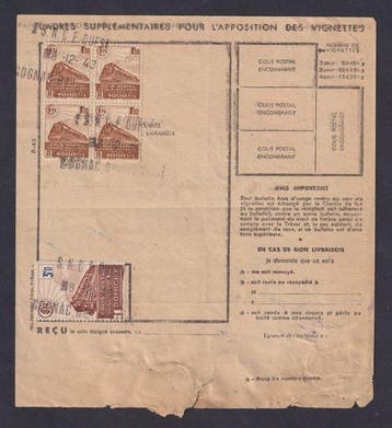France 1943 - Bulletin dexpédition de colis postal, Postzegels en Munten, Gestempeld