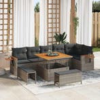 vidaXL Tuinbank Set 9 pcs Grijs Poly Rattan en Poedergecoat, Tuin en Terras, Verzenden, Nieuw