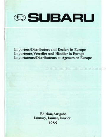 1989 SUBARU IMPORTEURS HANDBOEK