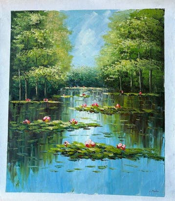 L. Martin (XX) - Water Lilies Inspiration, Antiquités & Art
