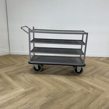 Zwartwoud Magazijn plateauwagen 4 plateaus met 2 zwenkwielen, Zakelijke goederen