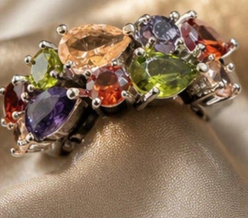 925 Sterling Zilver Tuttifruti Bloemenring: amethisten,, Handtassen en Accessoires, Ringen, Nieuw
