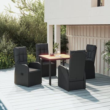 vidaXL 5-delige Tuinset met kussens poly rattan zwart, Verzenden, Nieuw, Tuinset