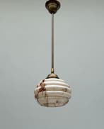 Lampe à suspendre - Opaline - Suspension en laiton patiné