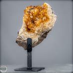 Droomachtige, helder lichtende citrien-druse met calciet en