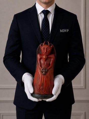 sculptuur, Memento Mori – Diavolo con teschio - 34 cm - hard, Antiek en Kunst