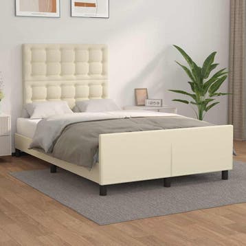 vidaXL Bedframe met hoofdbord kunstleer crèmekleurig 120x200, Verzenden