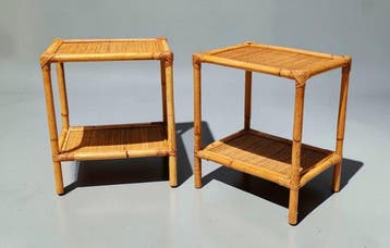 Nachtkastje - Bamboe, Rattan - Een paar nachtkastjes in