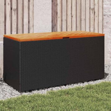 vidaXL Tuinbox 110x50x54 cm poly rattan en acaciahout zwart, Verzenden