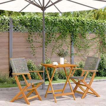 vidaXL 3-delige Bistroset poly rattan en massief hout grijs, Verzenden