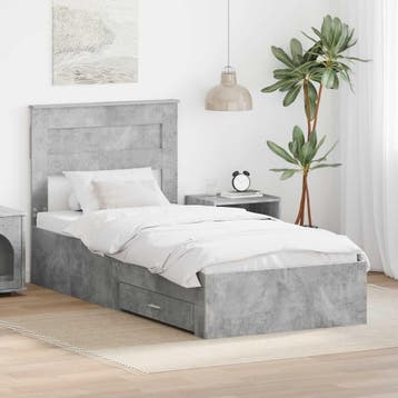 vidaXL Bedframe met lade Beton Grijs 90 x 200 cm Bewerkt, Verzenden