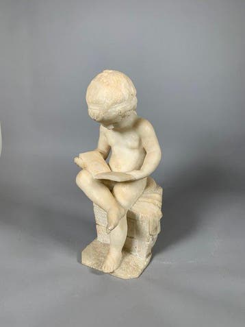 sculptuur, Lenfant scribe daprès Canova - 42 cm - Marmer, Antiek en Kunst