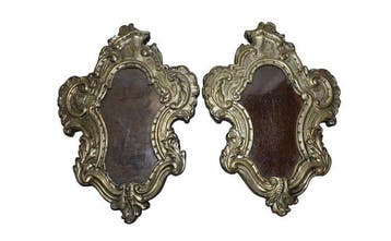 Miroir mural (2) - Bronze argenté, Noyer - H : 41,5 cm