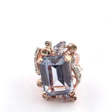 Zonder minimumprijs - Ring - 9 kt. Roségoud, Zilver Topaas -