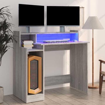 vidaXL Bureau met LED-verlichting 97x45x90 cm hout grijs, Huis en Inrichting, Verzenden, Nieuw