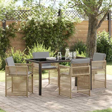 vidaXL Tuin Eettafel Set 5 pcs Beige poly rattan, Verzenden, Nieuw