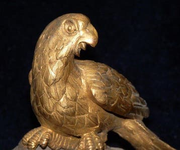 sculptuur, Fraaie Antiek bronzen Papagaai - 11 cm - Verguld