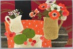 Yves Ganne (1931-2019) - Bouquets sur fond noir rouge et or.