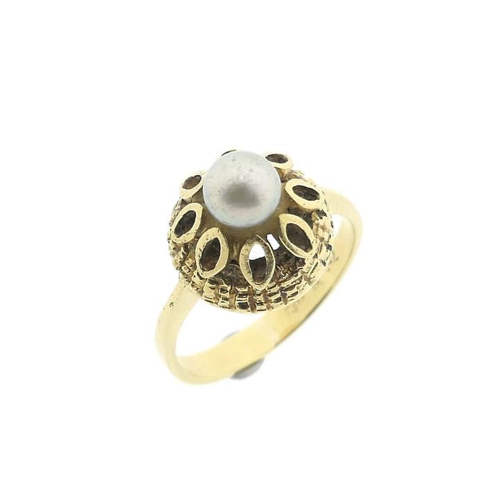 Vintage gouden ring met Tahiti parel, Bijoux, Sacs & Beauté, Bagues, Enlèvement ou Envoi