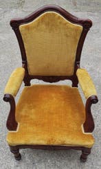 Fauteuil - Noyer, Velours - Fauteuil en velours - H : 90 cm