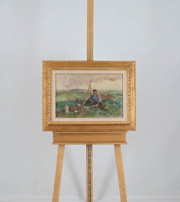 Willem Hendrik van der Nat (1864–1929) - Farmer on his land, Antiek en Kunst, Kunst | Schilderijen | Klassiek