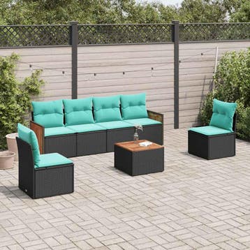 vidaXL 7-delige tuinbankset met kussens van zwart polyrotan, Verzenden