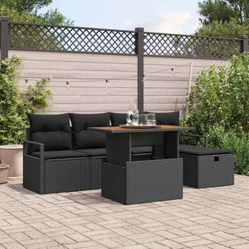 vidaXL Tuinbank Set 6 st Zwart poly rattan, Verzenden, Nieuw
