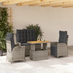 vidaXL 4-delige Tuinset met kussens poly rattan grijs, Verzenden, Nieuw, Tuinset