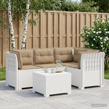 vidaXL 4-Zitter Tuin Sofa met Kussens Rattan Look PP Wit, Verzenden, Nieuw