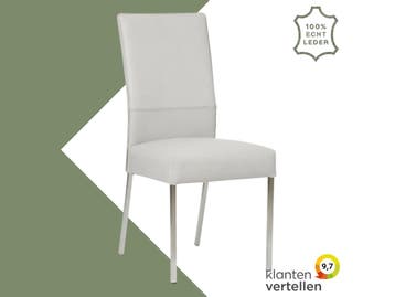 Leren eetkamerstoel Real - Toledo Perle (lichtgrijs) -, Huis en Inrichting, Stoelen, Nieuw, Ophalen of Verzenden, Industrieel, Modern