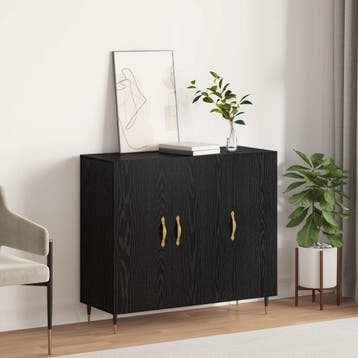 vidaXL Dressoir Zwart Eiken 90 x 34 x 80 cm Bewerkt hout, Huis en Inrichting, Kasten | Dressoirs, Verzenden, Nieuw