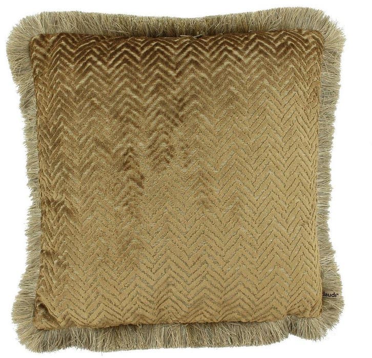 Kussen Claudi Velvella Dark Gold + Fringe Gold - 30x45, Maison & Meubles, Chambre à coucher | Linge de lit