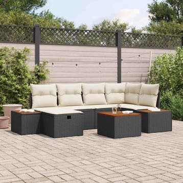 vidaXL Tuinbank Set 7 st Zwart poly rattan, Verzenden, Nieuw
