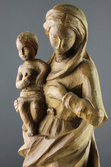 sculptuur, Madonna and Child - 36 cm - Lindehout