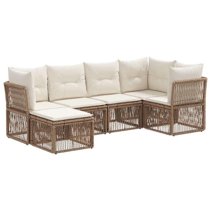 vidaXL Tuinbank Set 6 pcs Beige poly rattan, Jardin & Terrasse, Ensembles de jardin, Envoi