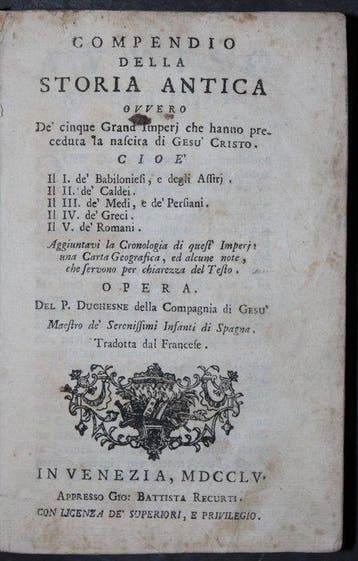P. Duchesne Della Compagnie Di Gesu - Compendio Della Storia