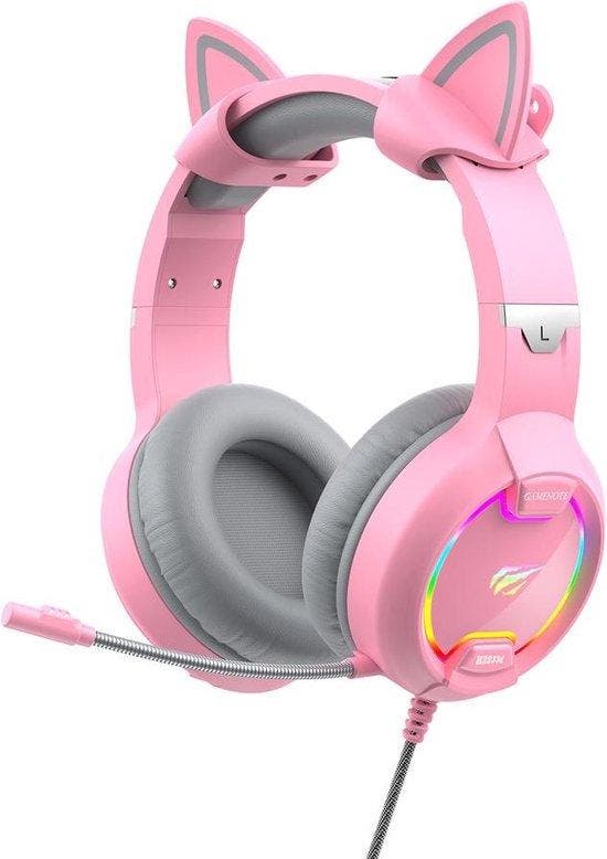 Havit GameNote Pink Taboo Gaming headset roze RGB cat ear..., Audio, Tv en Foto, Hoofdtelefoons, Nieuw, Verzenden