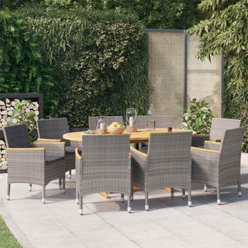 vidaXL 9-delige Tuinset met kussens grijs, Tuin en Terras, Verzenden, Nieuw, Tuinset