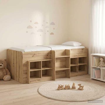 vidaXL Loft Bed Frame met Kast 3 st Artisanaal eiken Bewerkt, Verzenden