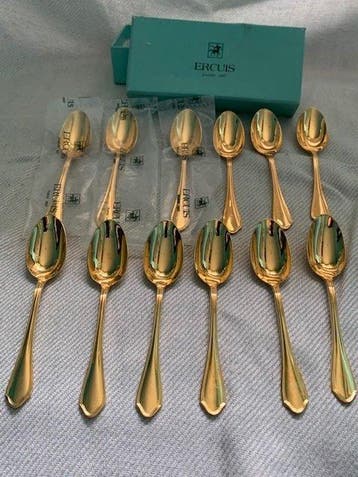 Ercuis - Cuillère (12) - Club - Plaqué or - Cuillères à moka, Antiek en Kunst