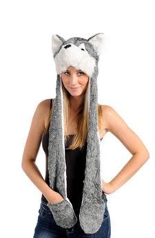 KIMU® Muts Wanten Grijze Husky Sjaalmuts met Oortjes Wolf Ho, Ophalen of Verzenden