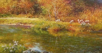 Xu Yanchun - Autumn Riverside with Goats